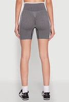 Womens Seamless Striped Biker Shorts, Grey, Size S-M