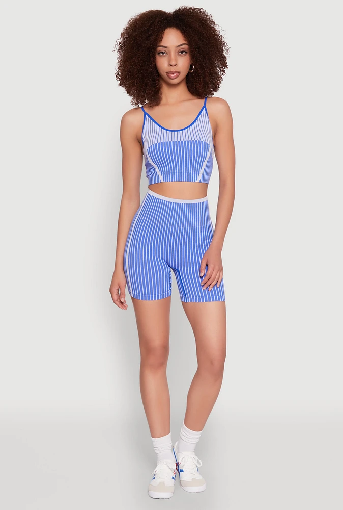 Womens Seamless Striped Biker Shorts, L-XL