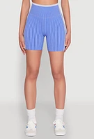 Womens Seamless Striped Biker Shorts, L-XL