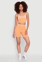 Womens Seamless Striped Biker Shorts, Orange, Size S-M