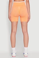 Womens Seamless Striped Biker Shorts, Orange, Size S-M