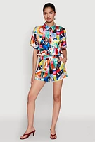 Womens Abstract Print Shorts, Multi, Size M