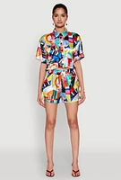 Womens Abstract Print Shorts, Multi, Size M