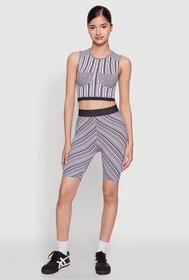 Womens Seamless Patterned Cropped Tank Top, Multi, Size S-M
