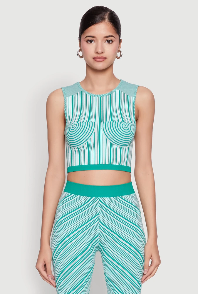 Womens Seamless Patterned Cropped Tank Top, Green, Size S-M
