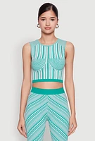 Womens Seamless Patterned Cropped Tank Top, Green, Size S-M