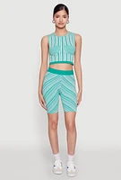 Womens Seamless Patterned Cropped Tank Top, Green, Size S-M