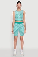Womens Seamless Patterned Cropped Tank Top, Green, Size S-M