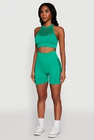 Womens Seamless Laser Cut Caged Back Crop Top, Green, Size L-XL