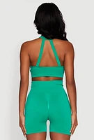 Womens Seamless Laser Cut Caged Back Crop Top, Green, Size L-XL