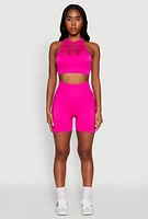 Womens Seamless High Waisted Bike Shorts with Laser Cut, Pink, Size L-XL