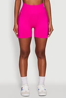 Womens Seamless High Waisted Bike Shorts with Laser Cut, Pink, Size L-XL