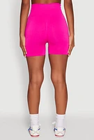 Womens Seamless High Waisted Bike Shorts with Laser Cut, Pink, Size L-XL