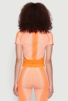 Womens Seamless Geometric Patterned Zip Front Top, Orange, Size M-L