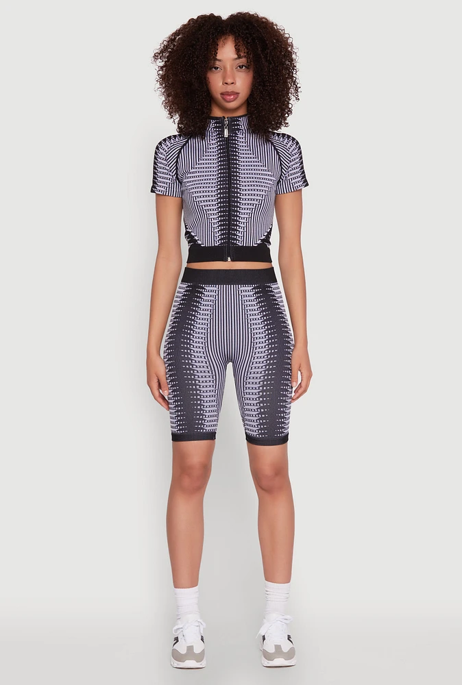 Womens Seamless Geometric Patterned Biker Shorts, Multi, Size S-M