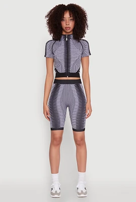 Womens Seamless Geometric Patterned Biker Shorts, Multi, Size S-M