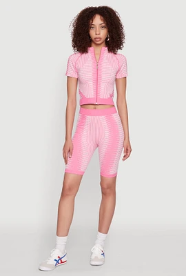 Womens Seamless Geometric Patterned Biker Shorts, Pink, Size S-M