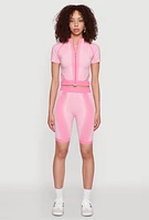 Womens Seamless Geometric Patterned Biker Shorts, Pink, Size S-M