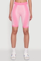 Womens Seamless Geometric Patterned Biker Shorts, Pink, Size S-M