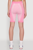 Womens Seamless Geometric Patterned Biker Shorts, Pink, Size S-M