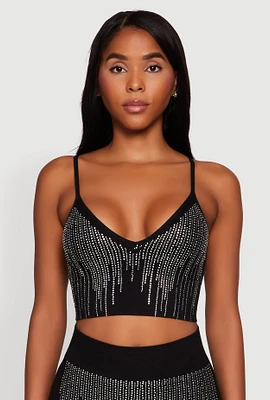 Womens Seamless Rhinestone Ribbed Crop Top,