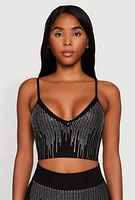 Womens Seamless Rhinestone Ribbed Crop Top,