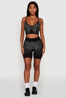 Womens Seamless Rhinestone Ribbed Crop Top,