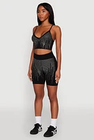 Womens Seamless Rhinestone Ribbed Crop Top,
