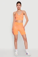 Womens Seamless Rhinestone Ribbed Crop Top, Orange, Size S-M