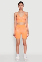 Womens Seamless Rhinestone Ribbed Crop Top, Orange, Size S-M