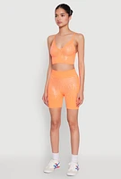 Womens Seamless Rhinestone Ribbed Crop Top, Orange, Size S-M