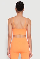 Womens Seamless Rhinestone Ribbed Crop Top, Orange, Size S-M