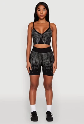 Womens Seamless Rhinestone Ribbed Biker Shorts,