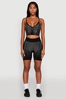 Womens Seamless Rhinestone Ribbed Biker Shorts,