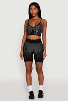 Womens Seamless Rhinestone Ribbed Biker Shorts,