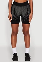 Womens Seamless Rhinestone Ribbed Biker Shorts,