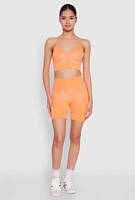 Womens Seamless Rhinestone Ribbed Biker Shorts, Orange, Size M-L