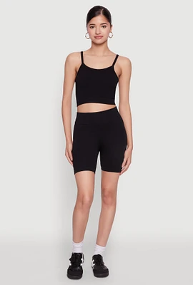Womens Seamless Wide Waistband Biker Shorts, Black, Size S-M