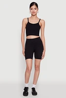 Womens Seamless Wide Waistband Biker Shorts, Black, Size S-M