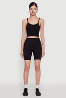 Womens Seamless Wide Waistband Biker Shorts, Black, Size S-M