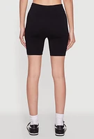 Womens Seamless Wide Waistband Biker Shorts, Black, Size S-M