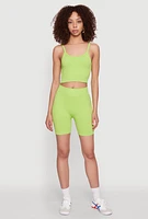 Womens Seamless Wide Waistband Biker Shorts, Green, Size S-M