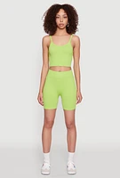 Womens Seamless Wide Waistband Biker Shorts, Green, Size S-M