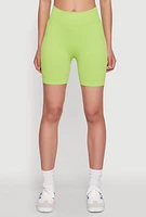 Womens Seamless Wide Waistband Biker Shorts, Green, Size S-M