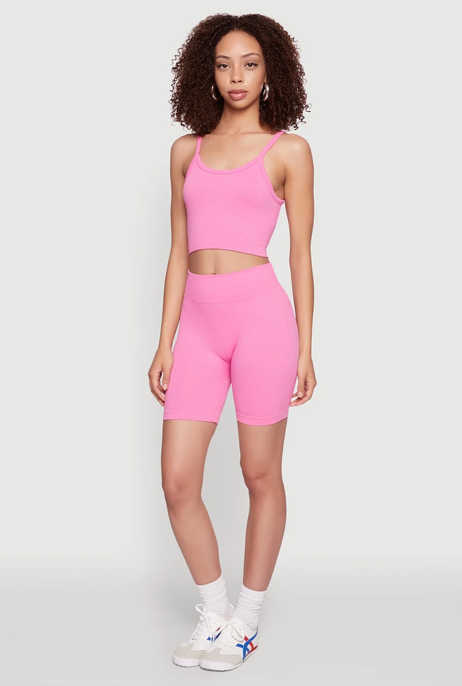 Womens Seamless Wide Waistband Biker Shorts,