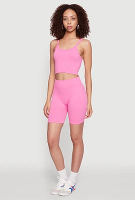 Womens Seamless Wide Waistband Biker Shorts,