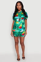 Womens Satin Abstract Print Dolman Sleeve Shirt, Multi, Size M