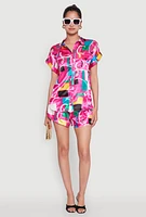 Womens Satin Abstract Print Dolman Sleeve Shirt, Multi, Size L