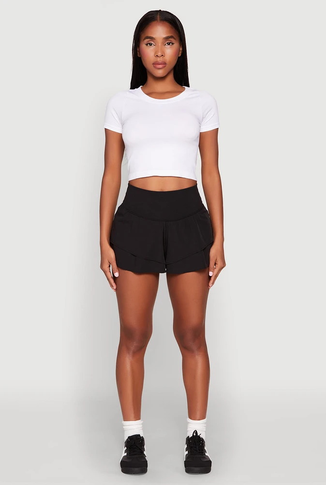 Womens Tiered Active Shorts, Black, Size M