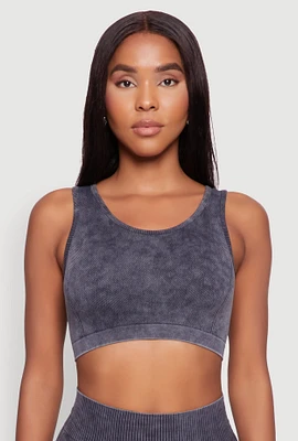 Womens Seamless Mineral Wash Cropped Tank Top, Grey, Size L-XL